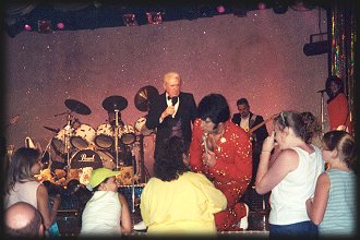 Charlie Hodge with Lou Vuto as ELVIS PRESLEY, Memories Theatre, July 16, 2001